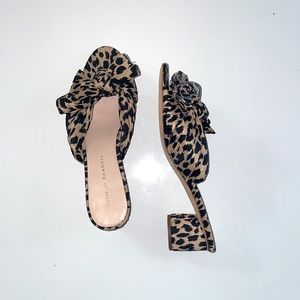 Loeffler Randall Emilia Pleated Leopard-Print Knot Slide Sandals, Women's size 8